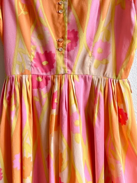 Vintage 1950s Orange and Pink Sorbet Print Dress (M) - Picture 10 of 13